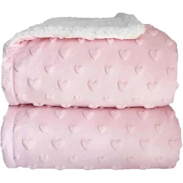cobertor bebe plush com sherpa hearts rosa